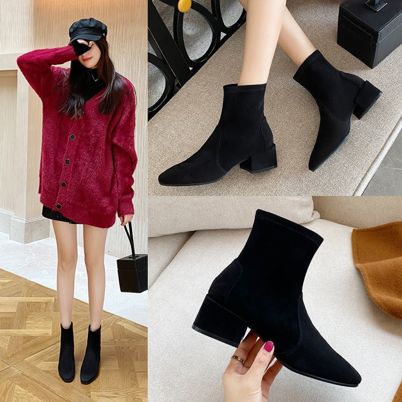Spring And Autumn Single Shoes Thick Heel Short Boots Autumn And Winter New Wild Martin Boots