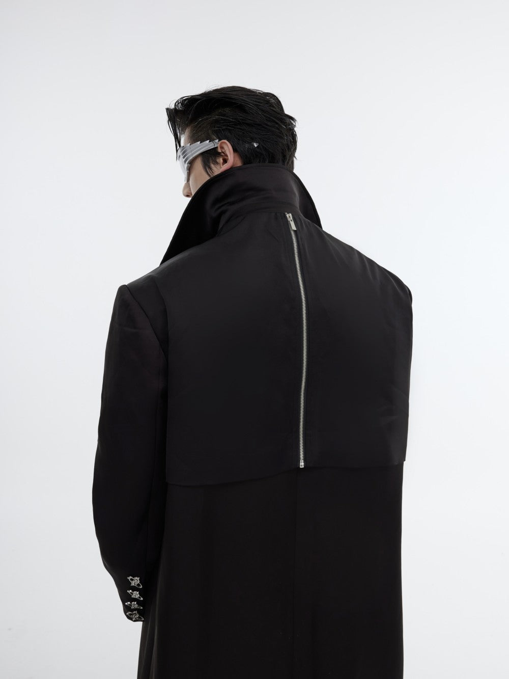 Metal Design Knee Length Trench Coat