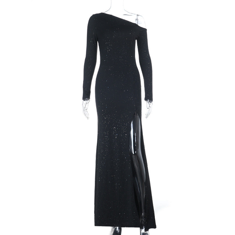 Mesh Sequin-embellished Long-sleeve Split Dress