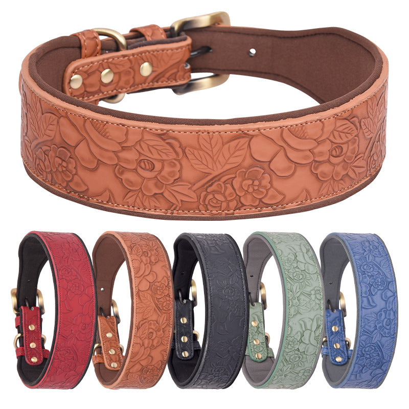 Embossed Leather Pet Collar Soft Space Cotton Substrate