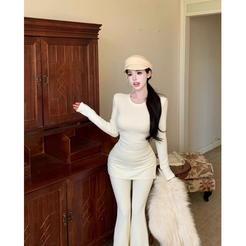 Slimming Round-neck T-shirt And Flared Pants Two-piece Set