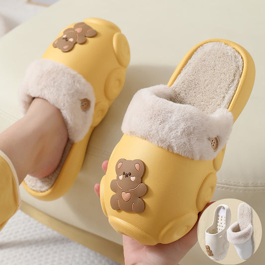Baer Fluffy Slippers Vinter Aftagelige Vaskbare Hjemmesko til Kvinder