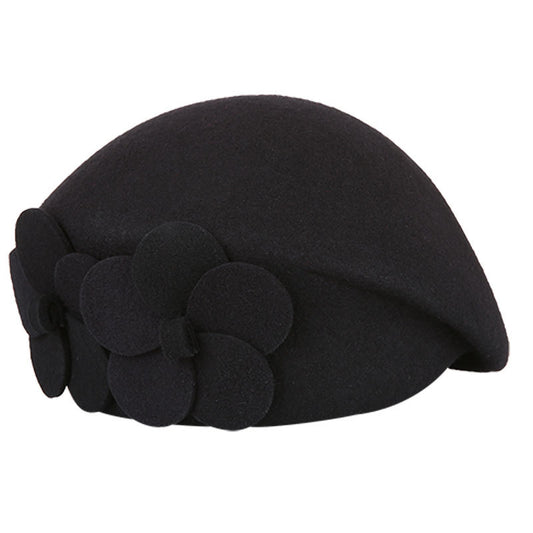Double Flower Beret Stylish Elegant Wool