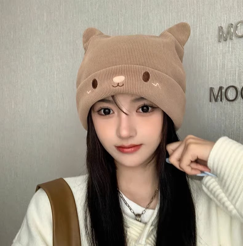 Knitted Hat Woolen Cap Riding Warm Velvet Padded Thickened