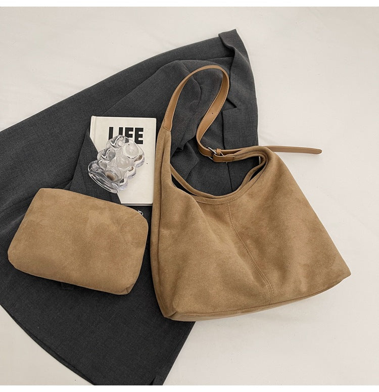 Efterår Og Vinter Ny Ruskind Spandtaske Stor Kapacitet Skulder Underarms Tote Taske