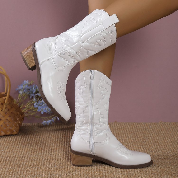 Mid-calf Solid Color Pointed Martin Boots