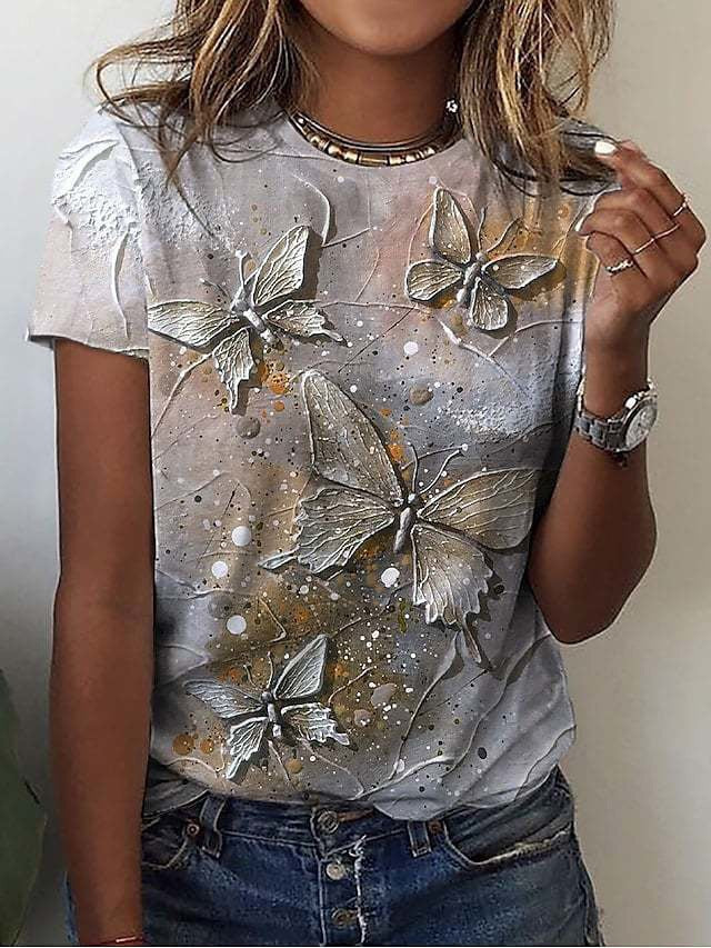 Cute Owl Pattern 3D Printed Round Neck Short Sleeve