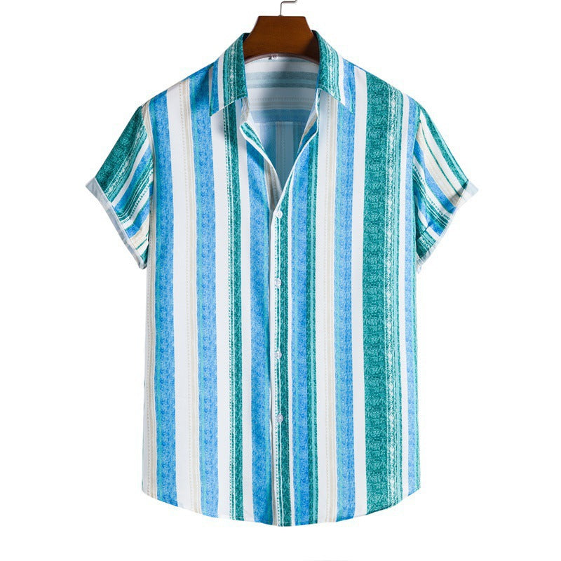 Men's Striped Fashionable Loose Short-Sleeve Shirt