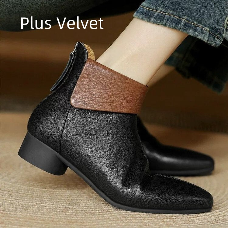 Women's Versatile Single-layer Cotton-lined French-style Martin Boots