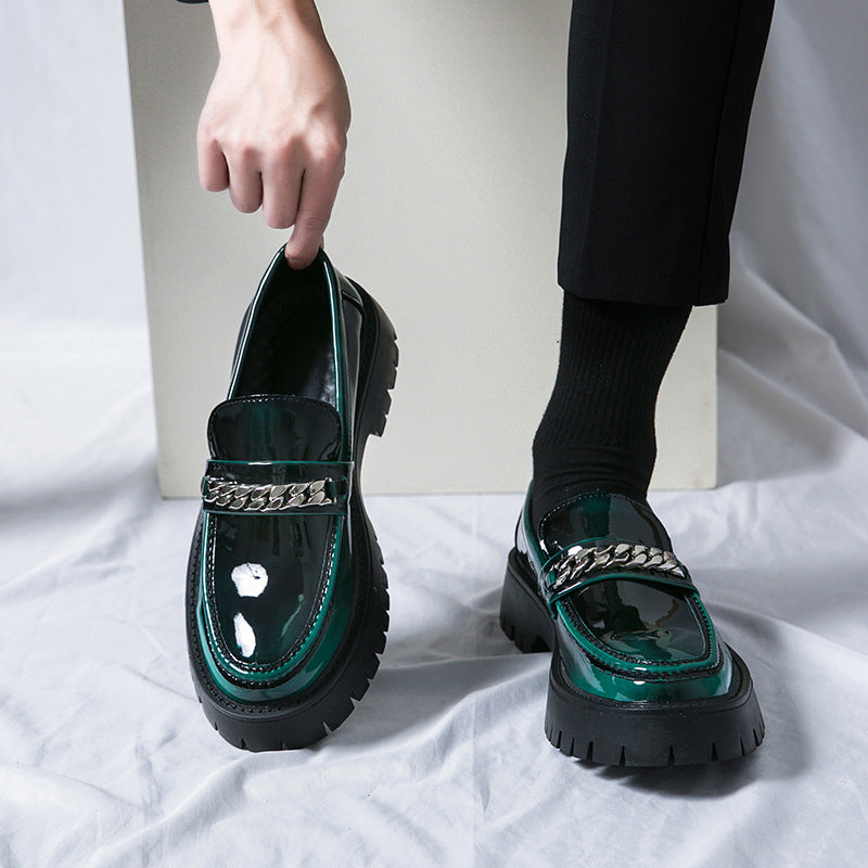 Tyksålet øget lak glansfuld casual tyk hæl-loafers