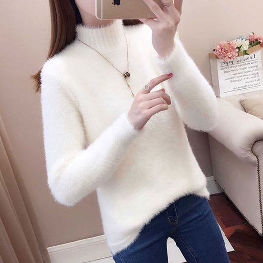 Mink Fur Short Autumn And Winter Half Turtleneck Base Sweater