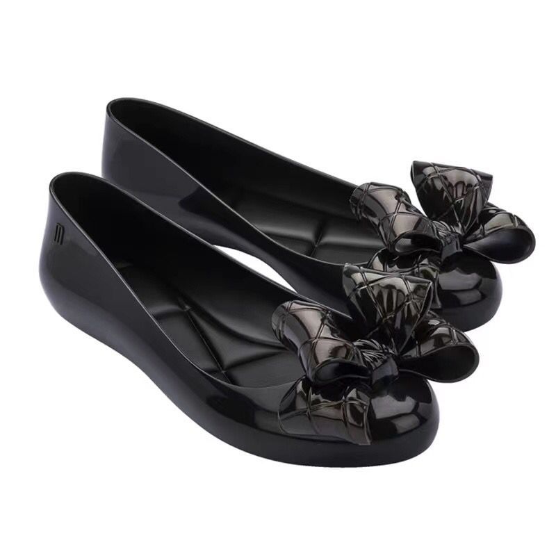 Big Bow Flat Fish Mouth Jelly Women's Shoes Round Toe