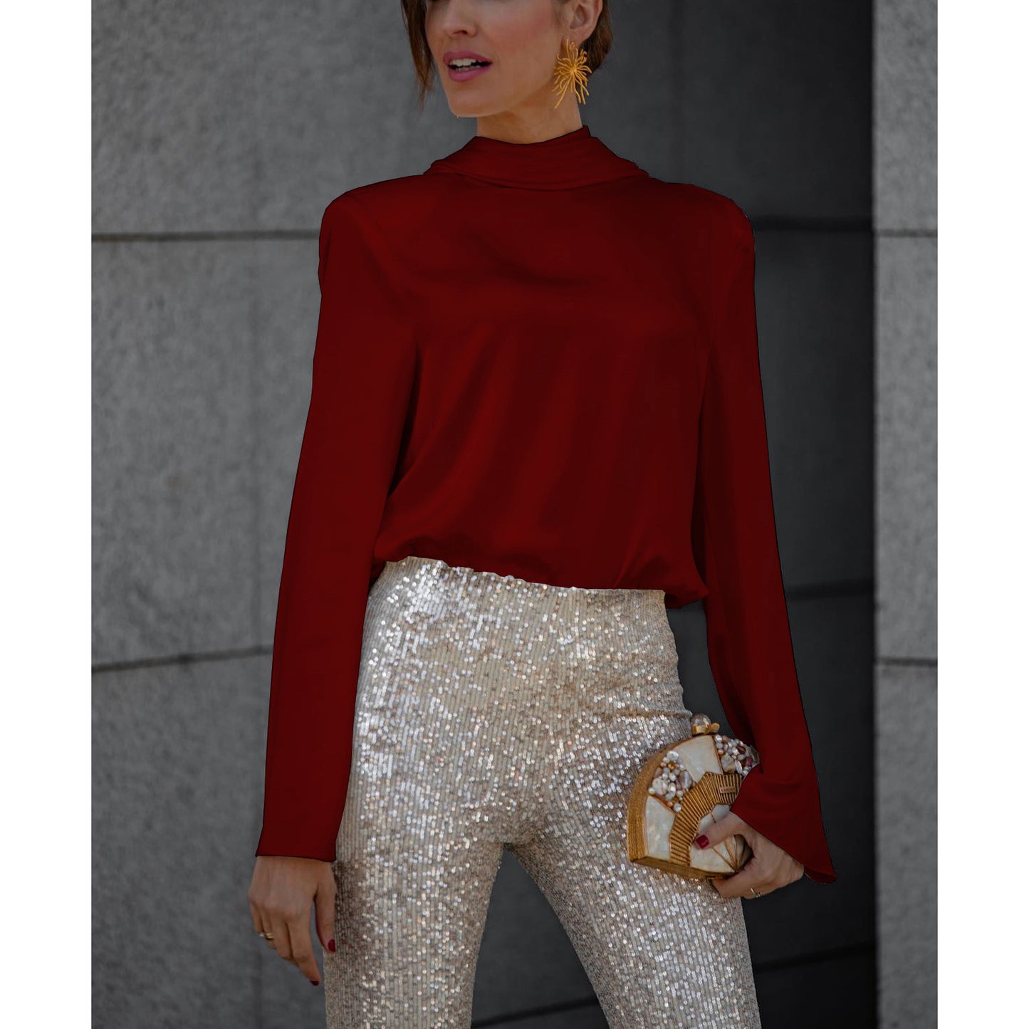 Women's Casual Loose Satin Long-sleeved Scarf Shirt
