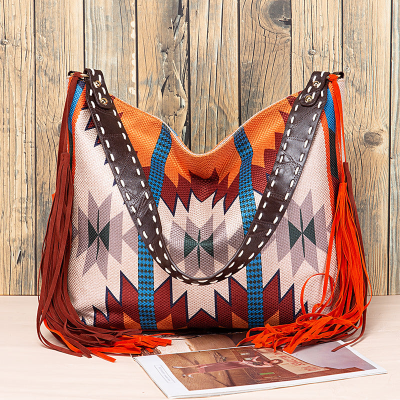 Retro Tassel Cotton And Linen Women's Bag Portable