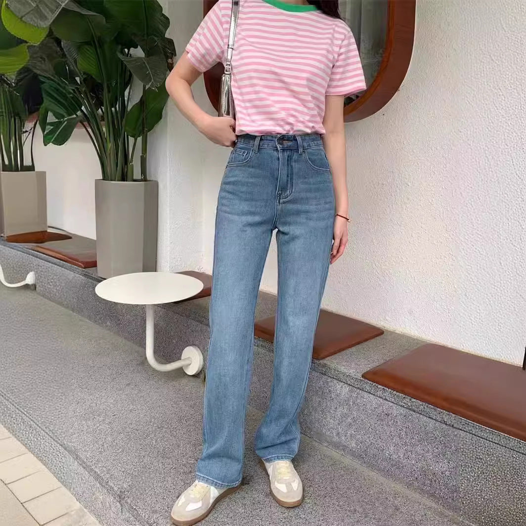 Washed Narrow-fit Straight-leg Floor-length Wide-leg Jeans