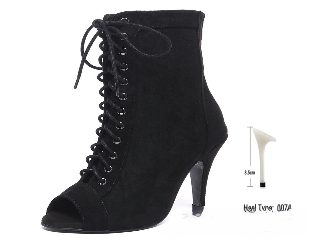 Women's Black Denim Gaobang Peep Toe High Heels