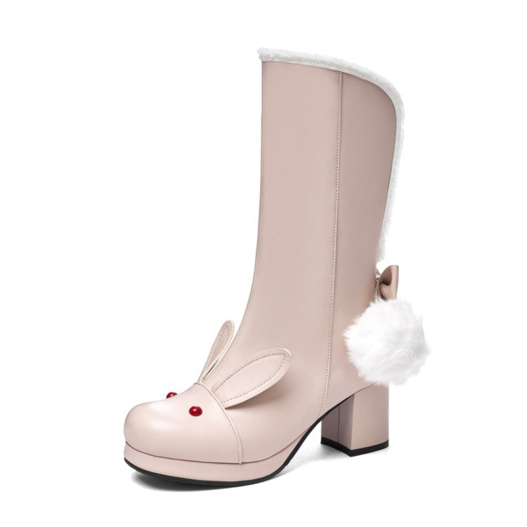 Faux Short Plush Chinese Heel Boots