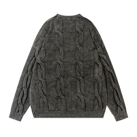 Washed And Worn  Men's Autumn And Winter Loose Casual Long Sleeves Twisted Twist Round Neck Sweater Idle Style