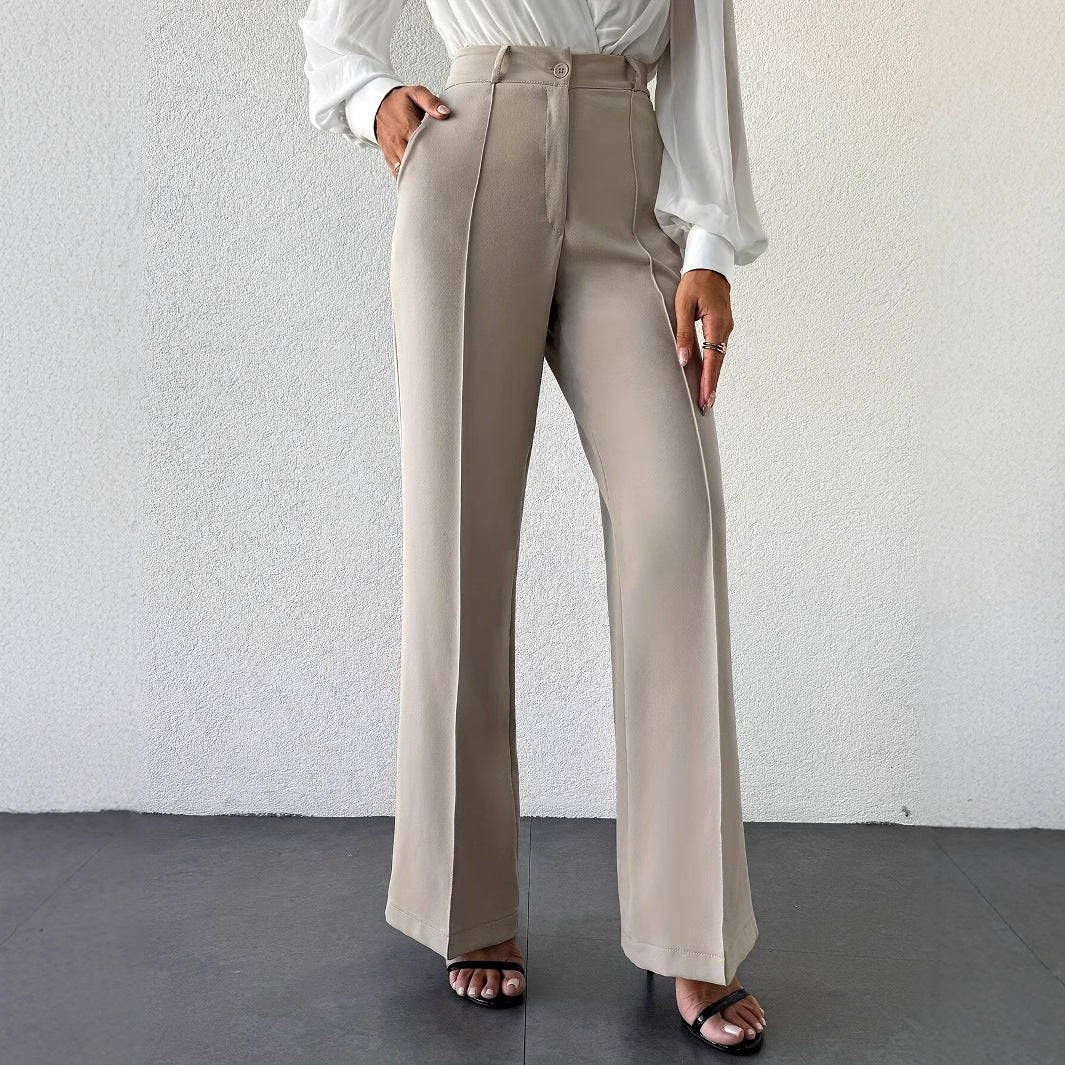 New Fashion Temperament High Waist Slimming And Straight Casual Trousers Side Pocket French Commuter Business Trousers