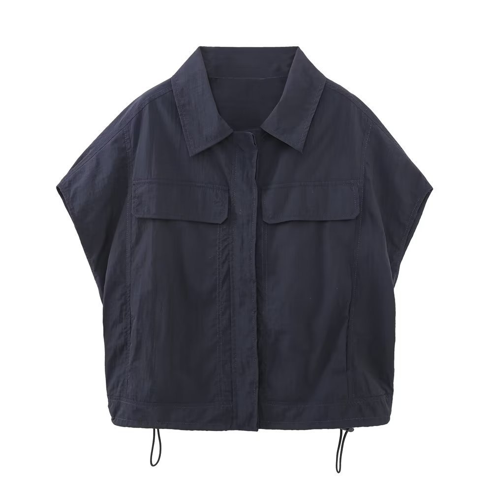 Lapel Short Sleeve Shirt Elastic Waist Casual Pants Suit