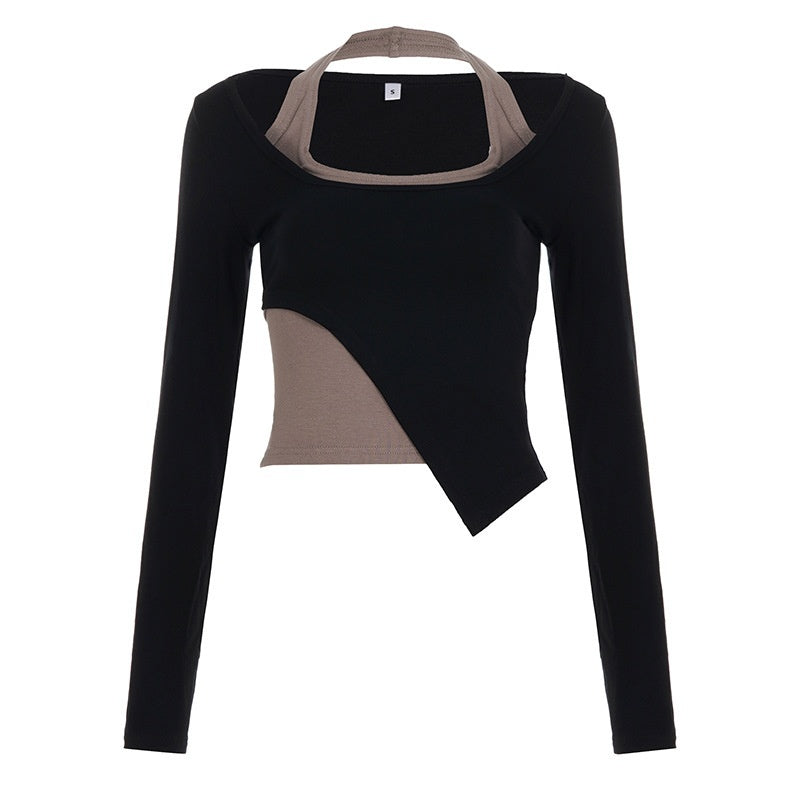 Color Matching Irregular Hot Girl Short Personalized Two-piece Set Top