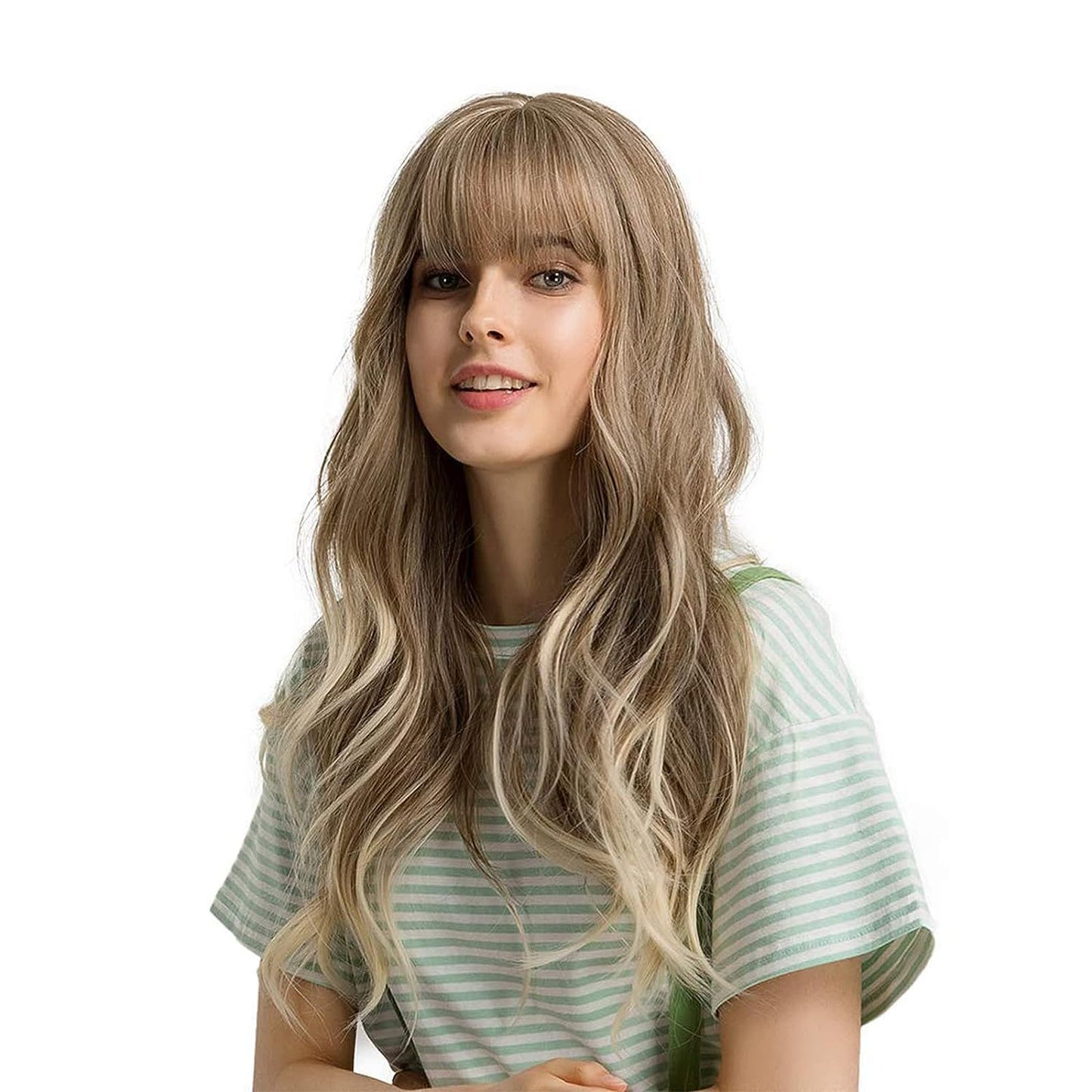 Women's Brown Bangs Long Curly Hair