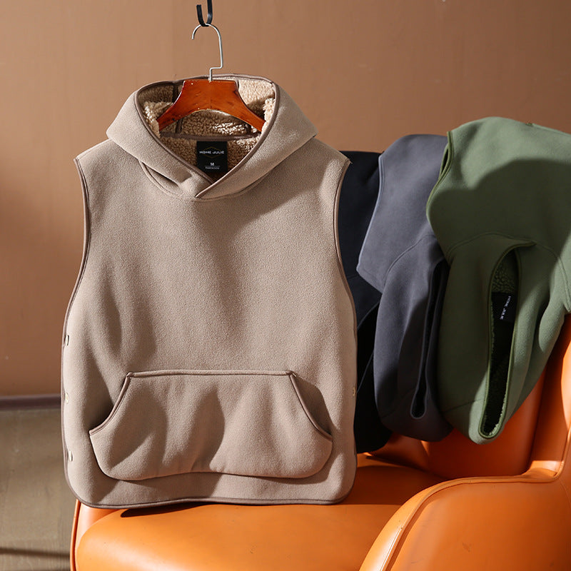 SLR Season New Two-side Button Slit Design Velvet Padded Hooded Vest