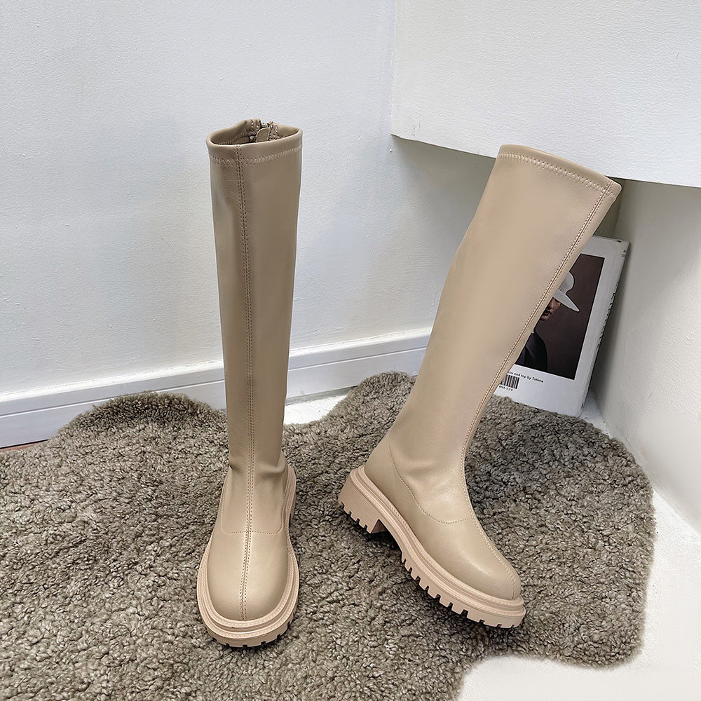 Knight  Long  Women White Boots Mid Heel
