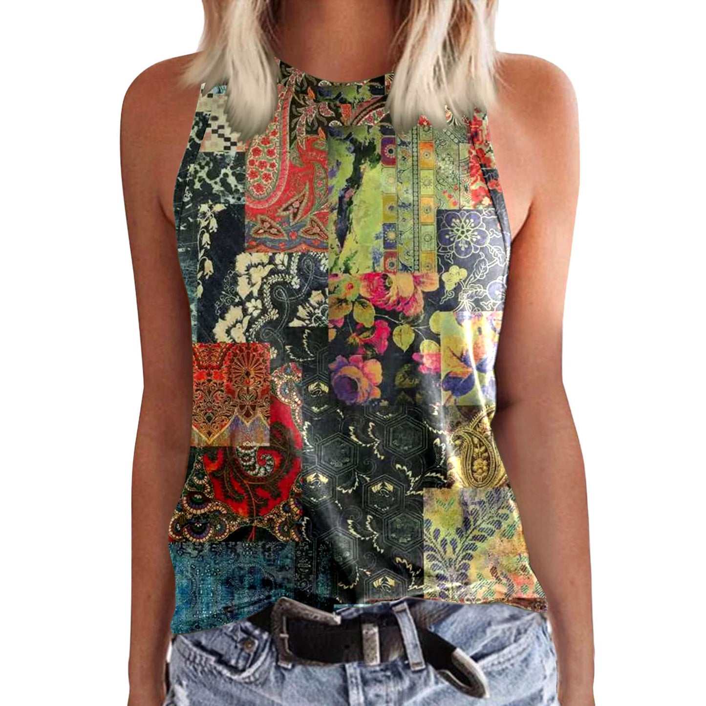 New Womens Crew-neck Tank Top With 3D Digital Print