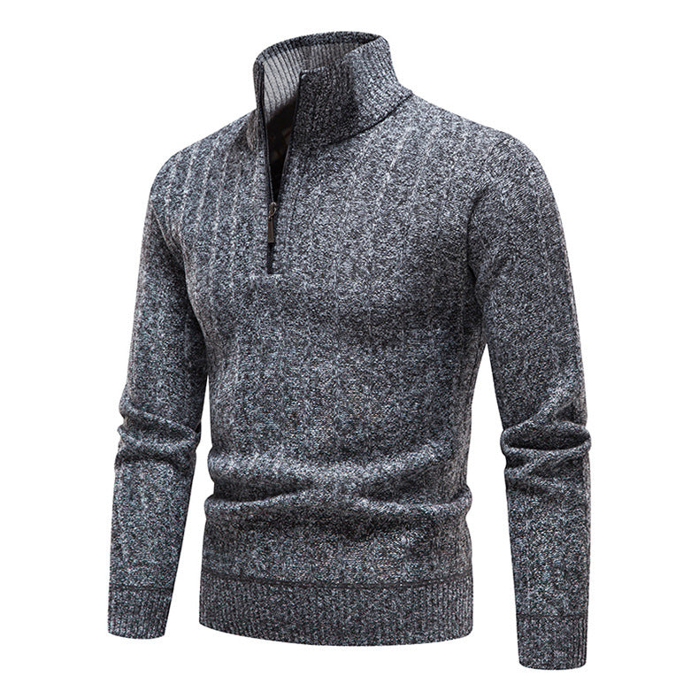 New Men's Stand Collar Pullover Sweater Striped Fleece