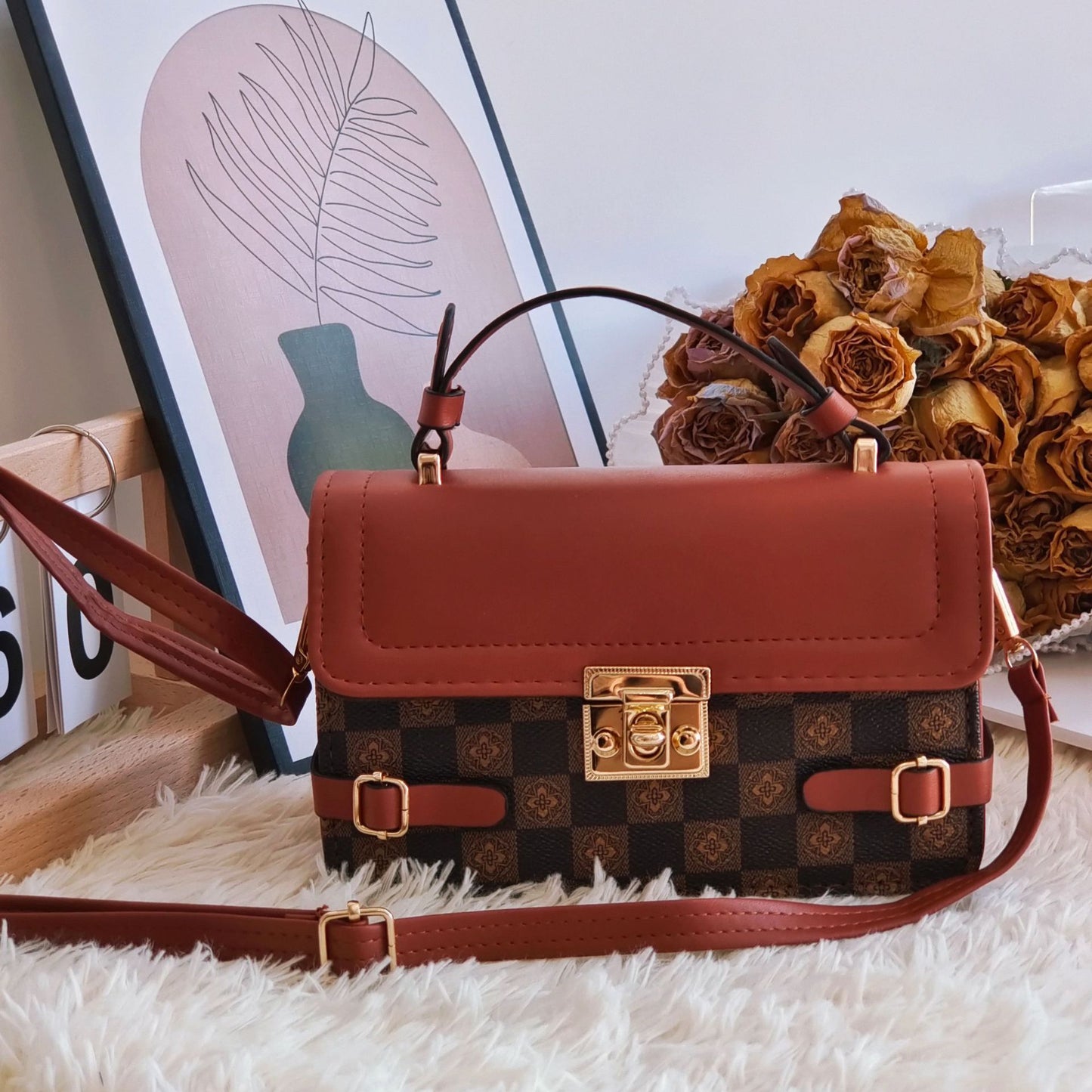 Behagelig Retro Lille Firkantet Mønster Etnisk Crossbody Taske