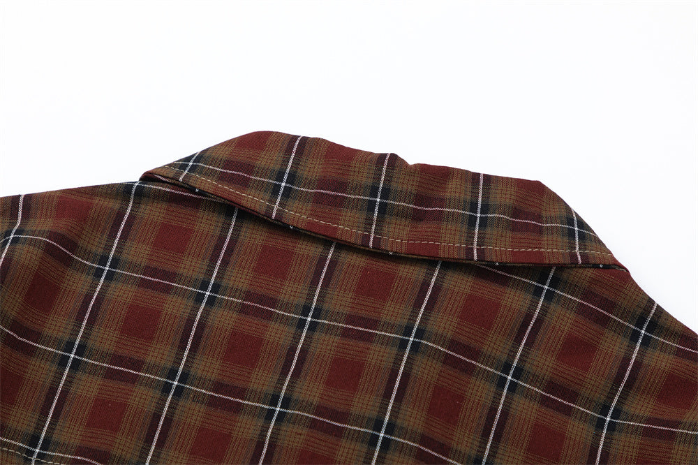 European And American Irregular Colorblock Check Shirt