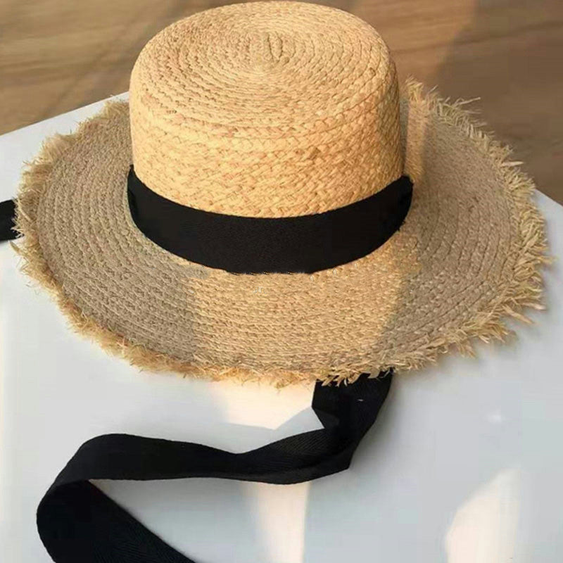 Cute Raffia Woven Flat-top Cap Lace