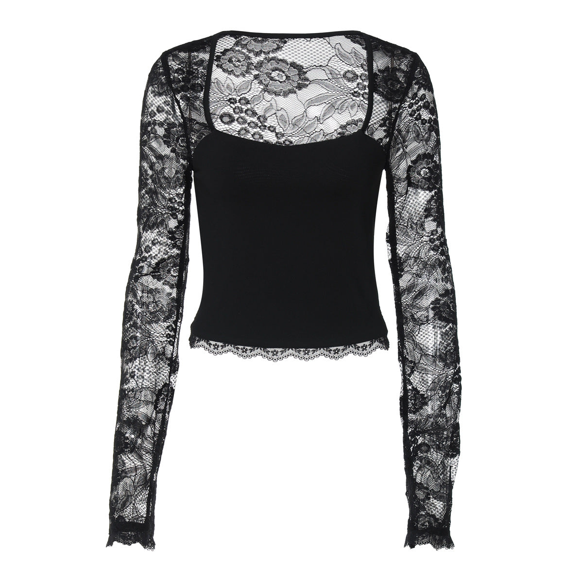Sexy Lace Cutout Stitching Long Sleeve