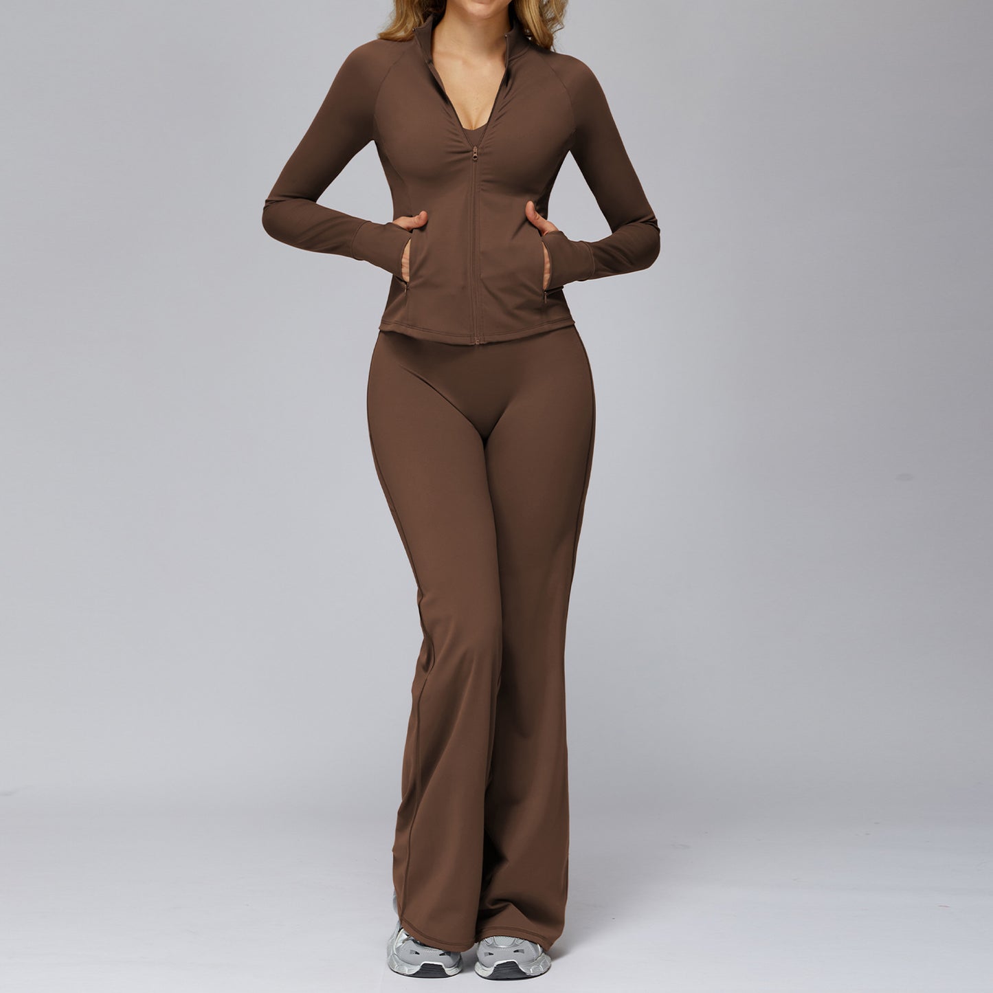 Women's Brushed Fabric Tight Top And Pants Casual Sports Suit