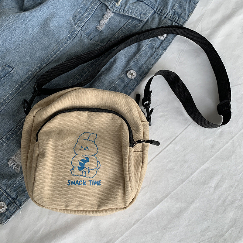 Cute Women's New Ins Harajuku Versatile Cartoon Canvas Crossbody Bag