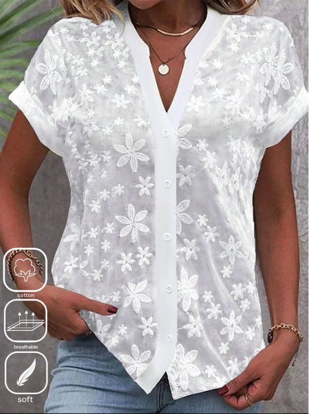 Summer Simplicity Casual V-neck Solid Color Shirt For Women