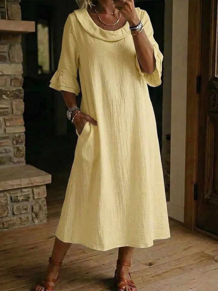 Women's Fashion Solid Color Crew Neck Dress