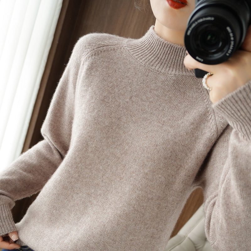 Women's Half Turtleneck Beige Sweater