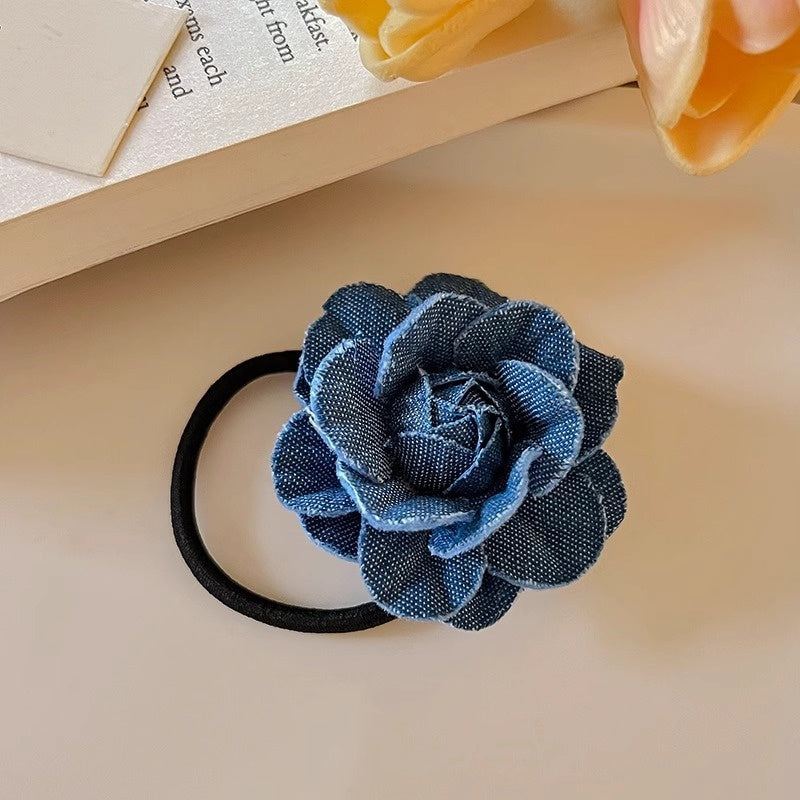 Denim Camellia Pearl Barrettes Sweet Hair Band