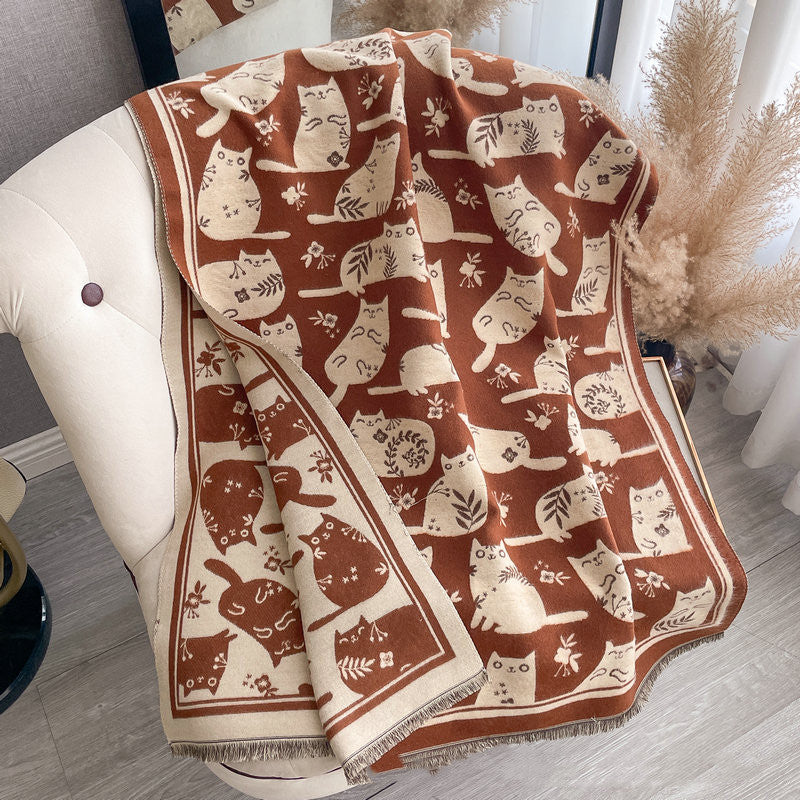 Cute Cat Thickening Thermal Soft Jacquard Scarf