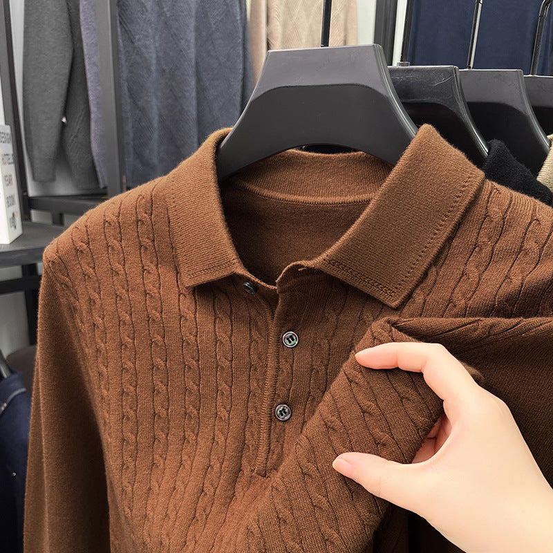 Loose-Fitting Solid-Color Casual V-Neck Knit Sweater For Middle-Aged Men
