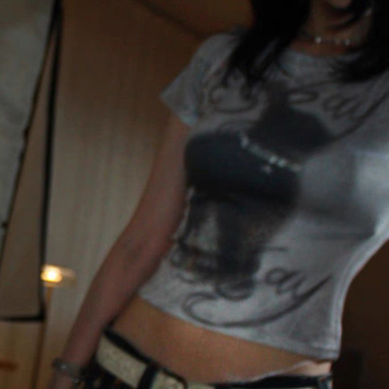 INS Nye Casual Dame Mode Printet Rund Hals Kort Top