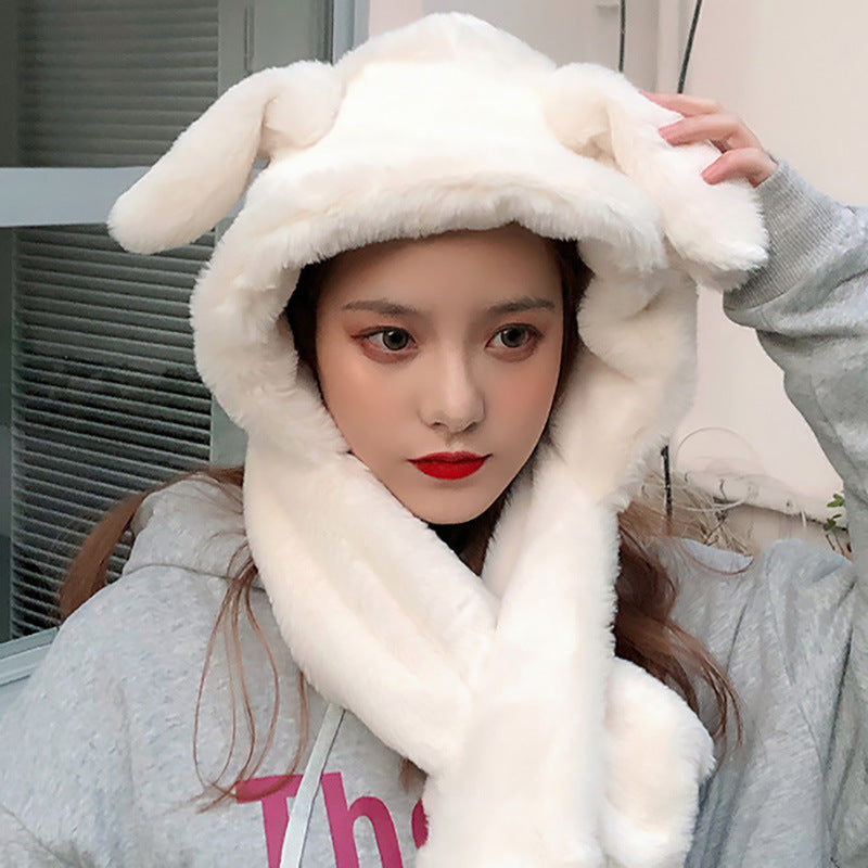 Moving Rabbit Ears Hat Female Autumn and Winter Cute Bear Scarf