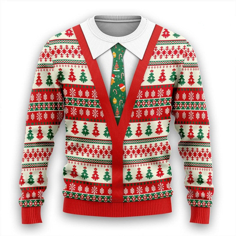 Men's Christmas 3D Print Round Neck Casual Sweater Coat