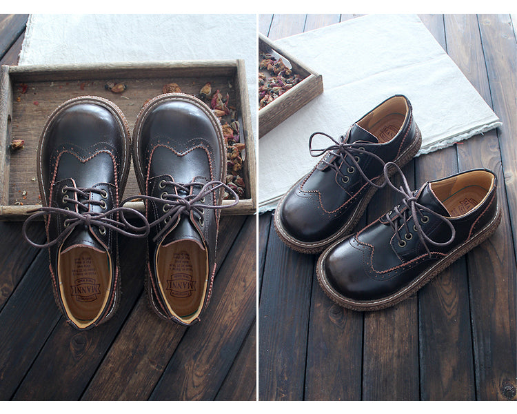 Literary Retro Small Leather  Women's Shoes