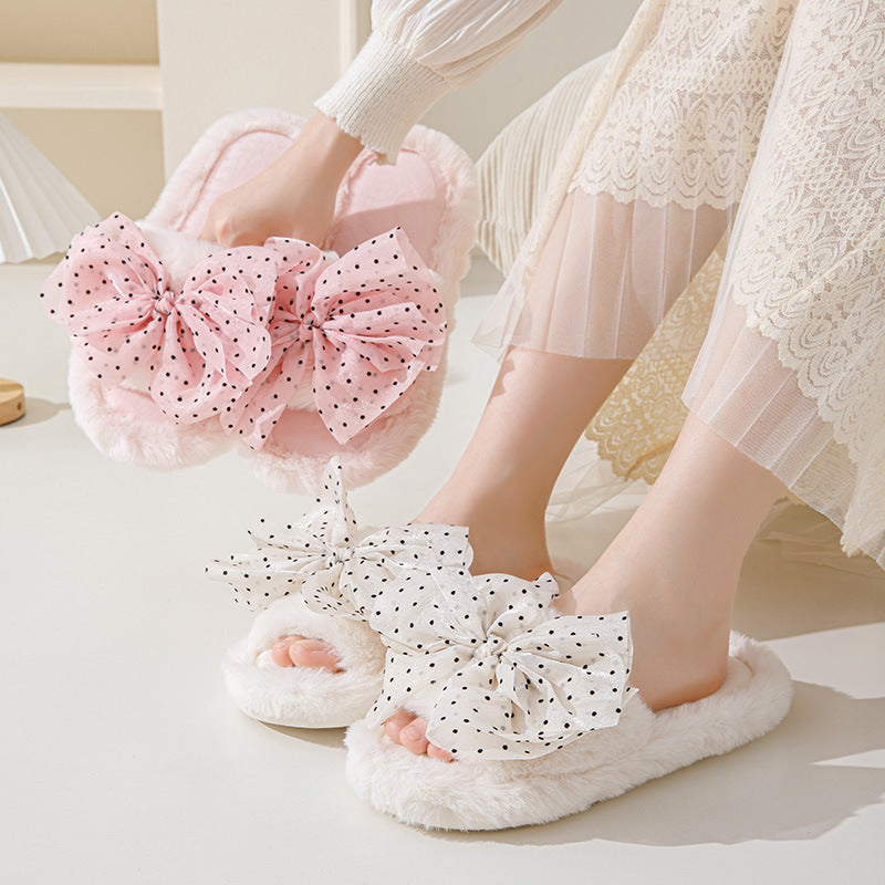 Bow Opening Cotton Slippers Color Matching Home