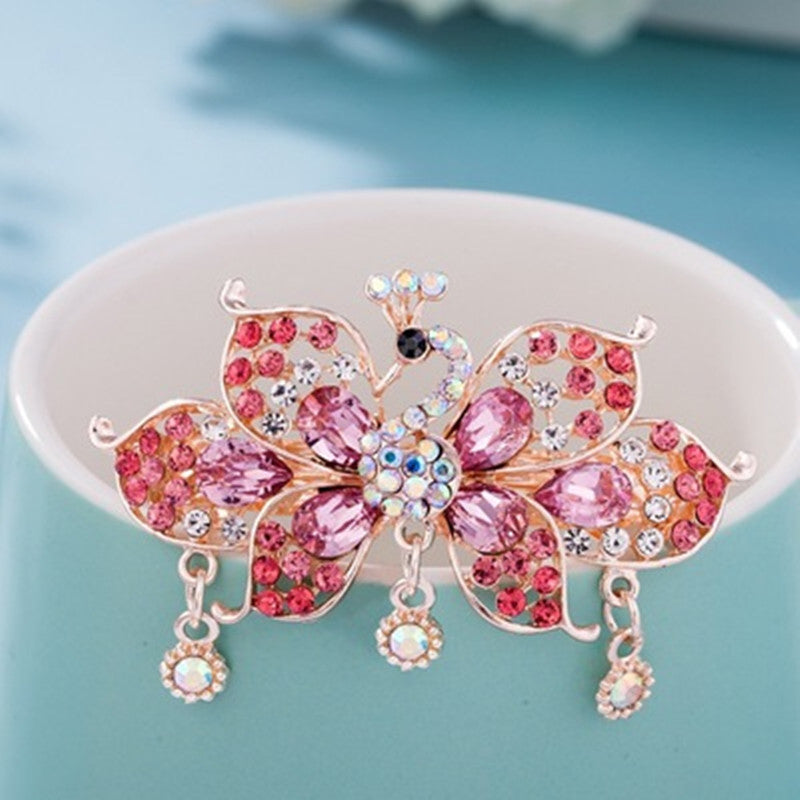 Crystal Inlaid Diamond Spring Horsetail Hairpin Peacock Hairpin