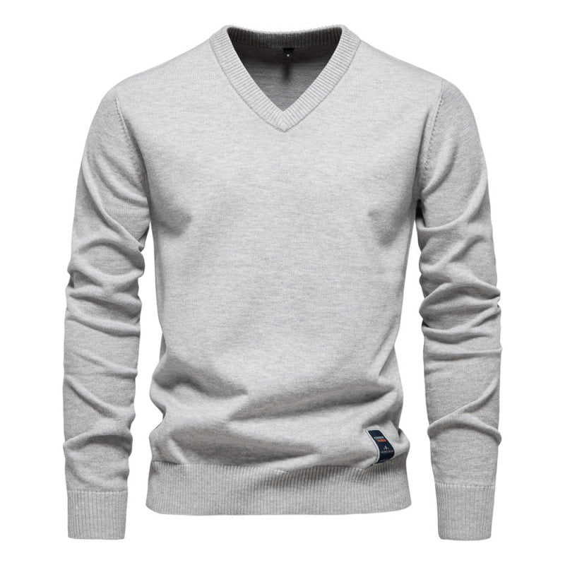 Autumn And Winter Pure Cotton Solid Color Hoodie V-neck Trendy Men's Clothing Sweater