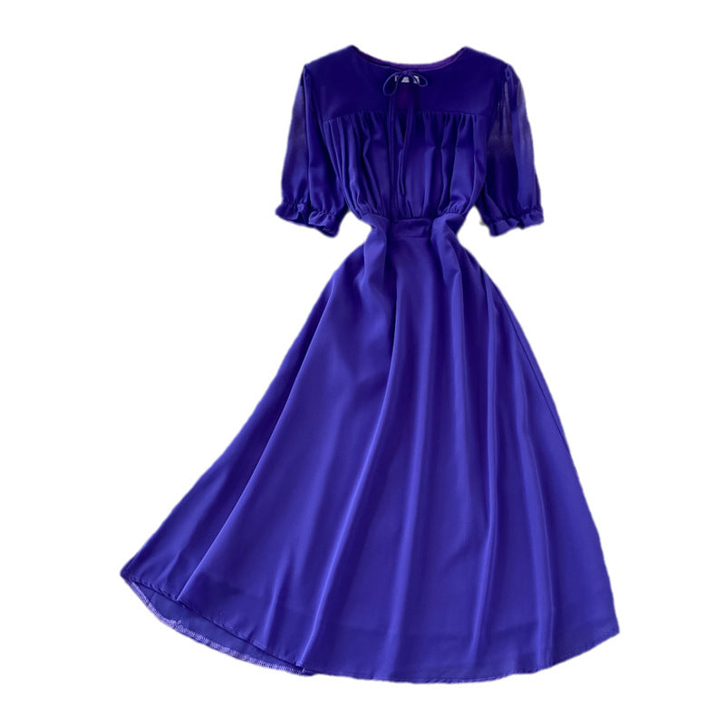 Slimming Puff-sleeve Chiffon Dress Fashion Forward
